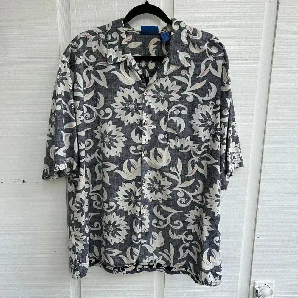 Vintage Men's Ocean Pacific 100% Cotton Wooden Button Down Hawaiian Print Shirt
